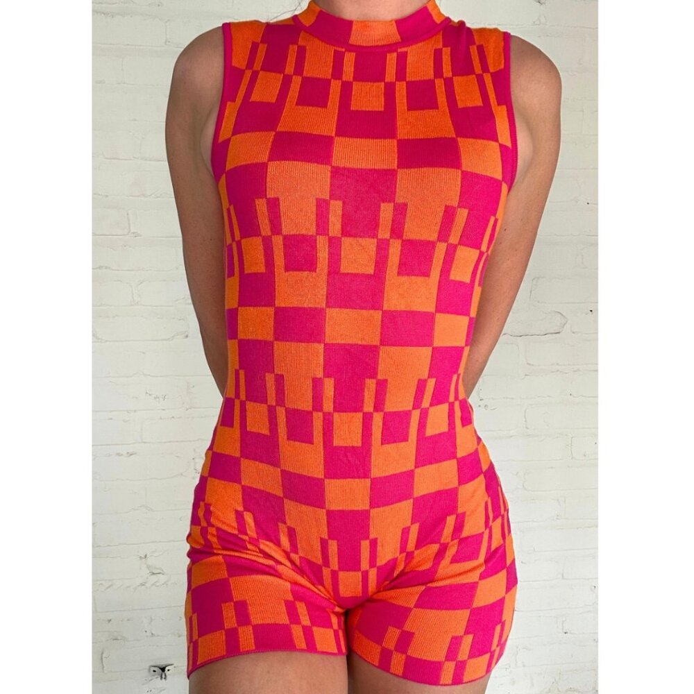 Knitwear Patterned Romper Hot Pink & Orange, XS, like new,